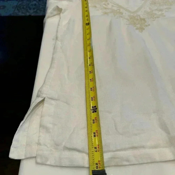 Charter Club Luxury linen ivory embroidered V-Neck 3/4 sleeve size medium - Picture 7 of 11